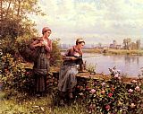 Daniel Ridgway Knight Famous Paintings - Maria And Madeleine Fishing